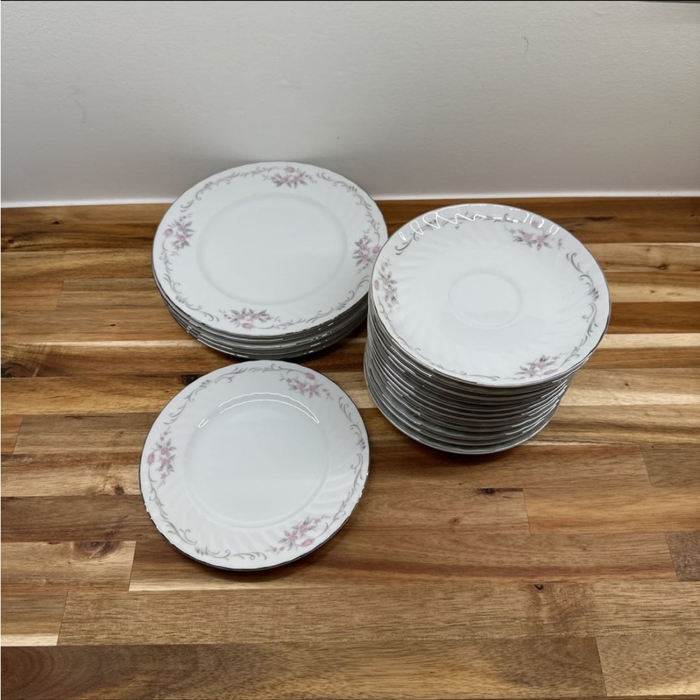 Gold Standard Pink Rose Porcelain China Plates, 19-Piece, Vintage made in Japan